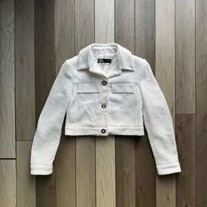 Zara White Cropped Textured Jacket | Size: Small | Good Condition